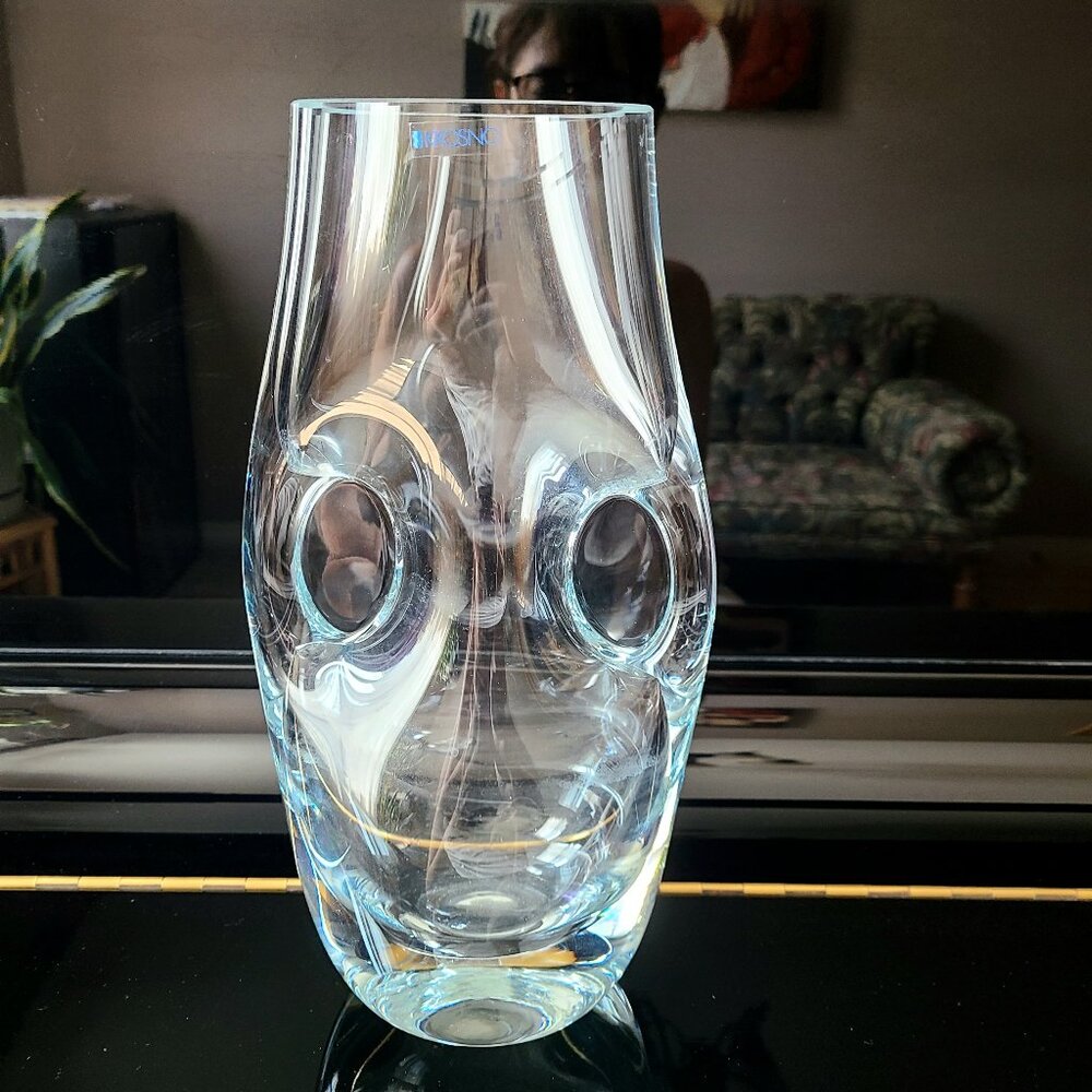 Krosno large 12'' tall clear art glass vase. Poland.